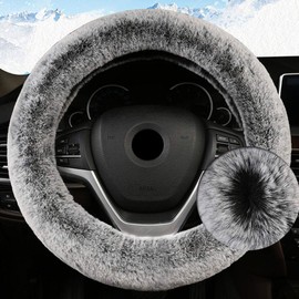 Steering Wheel Cover, Fluffy, Warm, Anti-Slip, Breathable, Cold Protection, For Autumn & Winter, For Normal Car, Universal (Black)