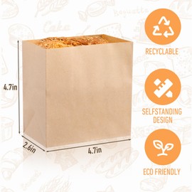 200 Pcs Brown Kraft Paper Snacks Bags Disposable Greaseproof Brown Sandwich Lunch Bag for Popcorn Cookies Fries Food and Bread (4.7 x 2.7 x 4.7 Inch)