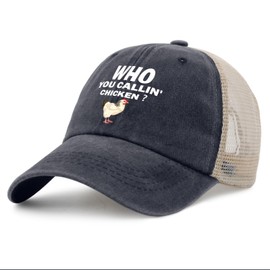 BATH BEES WHO You Callin' Chicken Hat Trucker Hat Women Trendy Mesh Hats for Summer Navy Blue