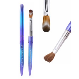 100% Pure Kolinsky Hair Acrylic Nail Art Brushes – Oval Crimped Tip for Acrylic Powder, Gradient Blue Metal Handle, Professional Nail Art Brush for Salon & DIY (12)