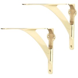 A29 [Set of 2] Shelf Brackets for 6", 8", 10" Shelves - Polished Brass Finish - 7.88" x 5.88" - Heavy Duty Brass Shelf Bracket - L Brackets for Wall Shelves - Easy to Install - Hardware Included
