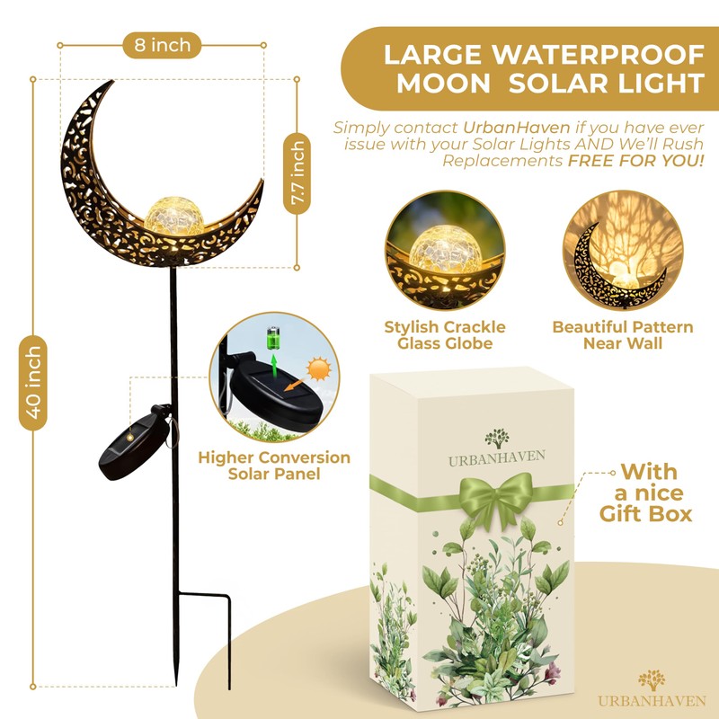 UrbanHaven Outdoor Solar Light Moon and Light Lantern, Garden Resin