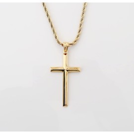 LIFETIME BLING 18K Gold Chain Cross Pendant Necklace for Men, Women 3MM Rope Cuban Curb Chain w/real strong Solid Clasp gift for husband, wife Religious Beveled Edges (22)