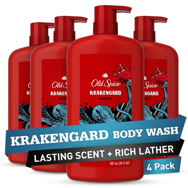 Old Spice Body Wash for Men, Krakengard, Long Lasting Lather, 24/7 Shower Fresh, 30 Fl Oz(Pack of 4)