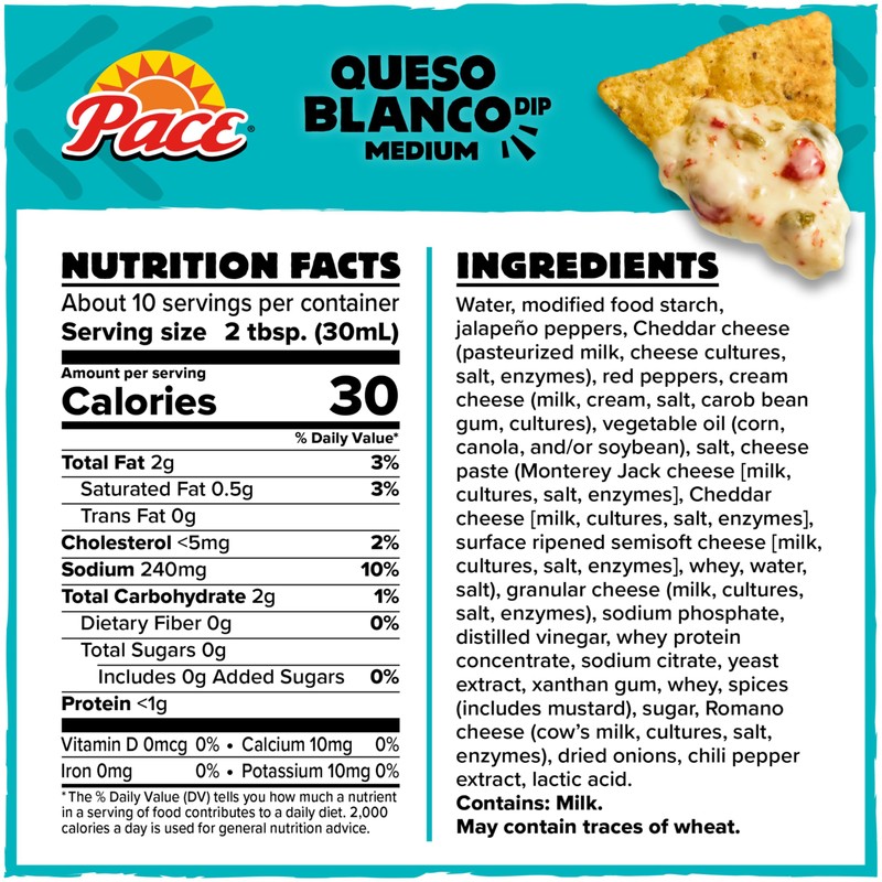 Pace Queso Blanco Dip, 11 oz Microwavable Bowl (8 Pack)