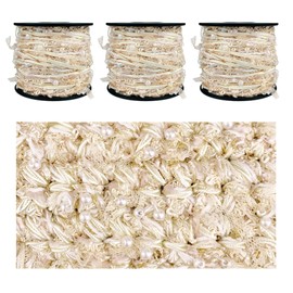 CHENURORA Artisanal Yarn Collection Multifiber Fancy Yarn with White Beads for Knitting Crocheting Crafts DIY, Set of 3 Rolls (Moonlight Gold)