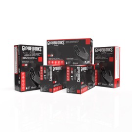GLOVEWORKS Black Disposable Nitrile Industrial Gloves, 5 Mil, Latex & Powder-Free, Food-Safe, Textured, Medium, 5 Boxes of 100