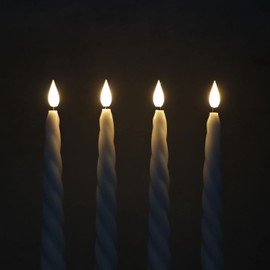 Rhytsing 9.6" White Flameless Twisted Taper Candles with Timer, Battery Operated Spiral Candlesticks, Warm White Light, Remote & 8 Batteries Included - Set of 4