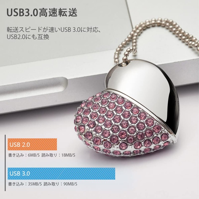 USB Memory 64GB USB 3.0 & USB 2.0 Small Heart