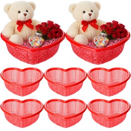 Bokon 6 Pcs Valentine's Day Heart Shaped Basket 6.7 Red Heart Plastic Basket Small Galentine Bucket Gift Party Favor Container Storage Anniversary Table Centerpieces, Wedding Bride Shower Home Decor