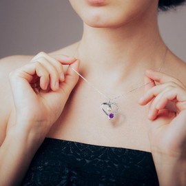 Le Jolliffe Birthstone Necklace Gift for Her Anniversary Present for Wife, Platinum Plated Sterling Silver Heart Necklace Gift for Women Necklace with Heart Pendant