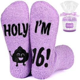Teniinet 16th Birthday Gift Ideas for Teen Girls - Trendy Socks Set for 16 Year Olds, Cool Sweet Sixteen Presents for Daughters & Besties, Soft Comfy Socks for Teens(Purple)