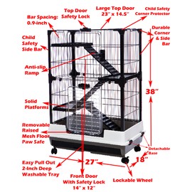 Large Deluxe Indoor/Outdoor Guinea Pig Chinchilla Ferret Squirrel Hedgehog Kitten Home Rabbit Bunny Hutch House Critter Habitat Easy Removable Washable 2-Inch Deep Tray Lockable Casters