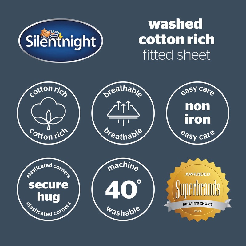 Silentnight Washed Cotton Rich Fitted Sheet - Soft Stylish Linen-Look