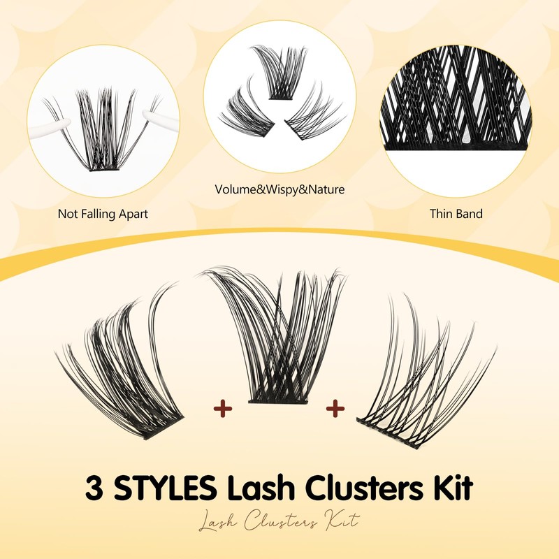 QUEWEL Lash-Cluster Kit 144Pcs D Curl Mixed 3 Styles Eyelashes-Individual