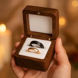 Ulan Moron Engraved Wooden Ring Box – Walnut Keepsake with “Always & Forever” Design – Handcrafted Box for Engagement, Wedding Day, Proposal, Gifts for Anniversary, 2 Slots