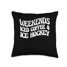 Iced Coffee Cold Coffee Design Weekends Coffee & Ice Hockey Throw Pillow, 16x16, Multicolor