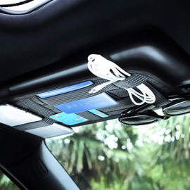 Car Sun Visor Organizer, Auto Interior Accessories Pocket Organizer, Car Visor Storage Anti-Slip Elastic Woven Board Personal Belonging Storage Pouch , Interior Accessories Pocket Organizer (Black)