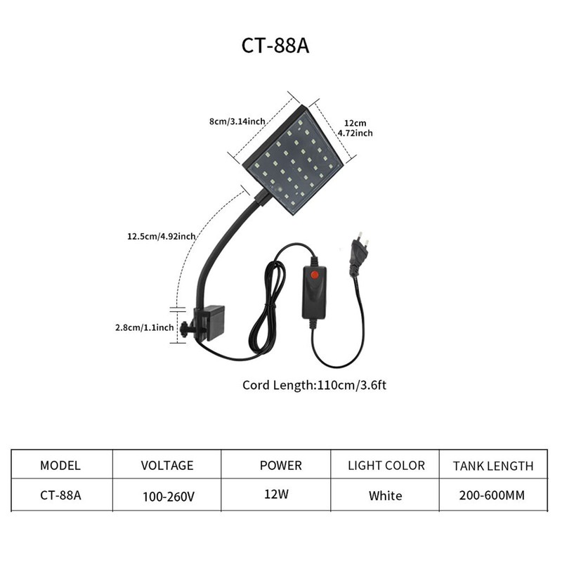 Fish Tank Light Energy Saving Flexible 360° Adjustment High Brightness