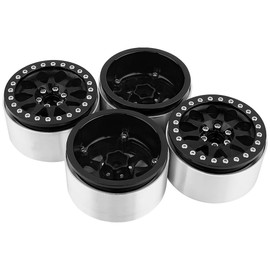 RZXYLRC 4Pcs Aluminum 2.2" Beadlock Wheel Rims for 1:10 RC Rock Crawler Axial SCX10 I II III RR10 Wraith 90048 90018 TRX4 Metal Upgrades (Black)