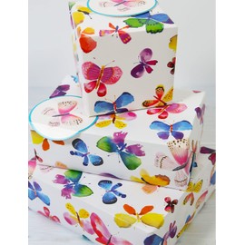 Wrapping Paper 12366A"Butterflies" Gift Wrap Pack with 2 Sheets & 2 Tags, Plastic Free & Fully Recyclable, Multicoloured