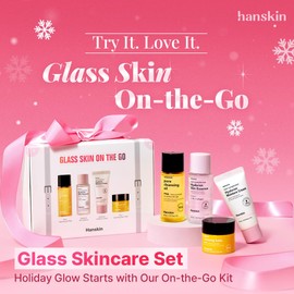Hanskin Glass Skin On the Go Kit – Travel-Friendly Hydrating Set with PHA Cleansing Oil&Balm, Toner & Moisture Cream | TSA-Approved Mini Skincare, Holiday Stocking Stuffer, Teen Girl & Women’s Gift