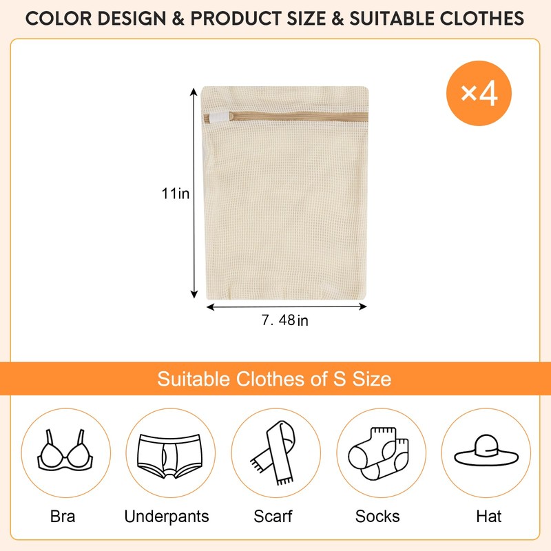 4 Piece Small, Durable Organic Cotton Mesh Laundry Bag with