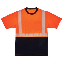 High Visibility Safety T-Shirt, ANSI Class 2 , Reflective Comfort Trim, Black Bottom, Orange, Small, Ergodyne GloWear 8280BK
