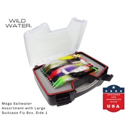 Wild Water Fly Fishing Mega Freshwater/Saltwater Assortment, 60 Flies with Wild Water's Large Fly Suitcase
