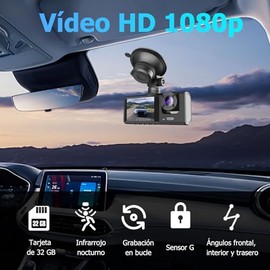 cámaras para automovil, HD1080P Cámara Carro Delantera Trasera Interior con Tarjeta SD 32GB, Grabadora de conducción con visión Nocturna infrarroja gr