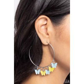 Paparazzi Bemusing Butterflies - Blue - Multi Butterflies - Silver Hoop Earrings