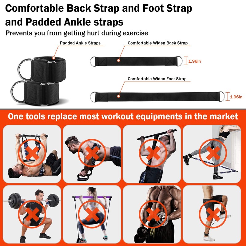 DASKING Portable Home Gym Resistance Band Bar Set with 8