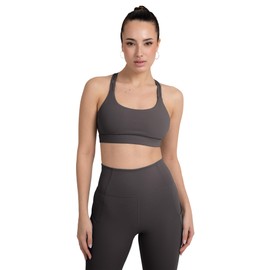 YITTY Active Women's Ultraluxe Strappy Medium Impact Bra, Athleisure, 4-Way-Stretch, Onyx, XXL/1X