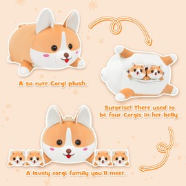YIIQUWEN 17" Corgi Plush, Soft Stuffed Animal Dog Pillow Toy, Corgi Mommy with 4 Baby Puppy Family Set, Cute Birthday Gift for Kids Boys Girls