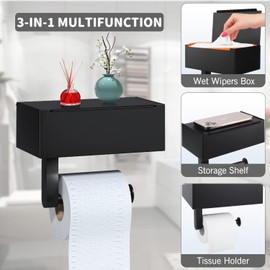 Heatigo Heatigo Toilettenpapierhalter Edelstahl Schwarz, 3-IN-1 Multifunktion, Selbstklebend, Ohne Bohren, Inklusive Feuchttcherbox, Passend fr Taschentcher, Fr Badezimmer, Model T003