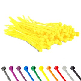 Pack of 100 Cable Ties, Cable Ties UV Resistant, Nylon, Various Sizes, Super Durable, Self-Locking Cable Ties (Yellow, 100 Pieces x 100 mm)