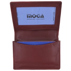 MOGA Genuine Leather Business Card Holder Name Card Case Credit Card Wallet with ID Window (Burgundy)