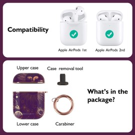 TATOFY Case Cover for AirPods 1&2, Stylish AirPods Case for Women Girls, Flower Patterns Protective Hard Case with Clip (Golden Solar)