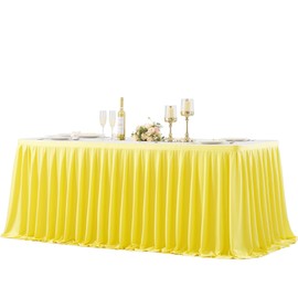 PARTISKY Yellow Polyester Table Skirt for Rectangle Tables 9ft, Wrinkle Resistant Pleated Ruffle Table Cloth for Banquet Wedding Trade Baby Shower Display Gift Dining Table