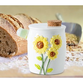 Sunflower Sugar Dispenser With Pour Spout Ceramic Sugar Shaker Dispenser White Powder Sugar Shaker Elegant Embossed Sunflower Decoration