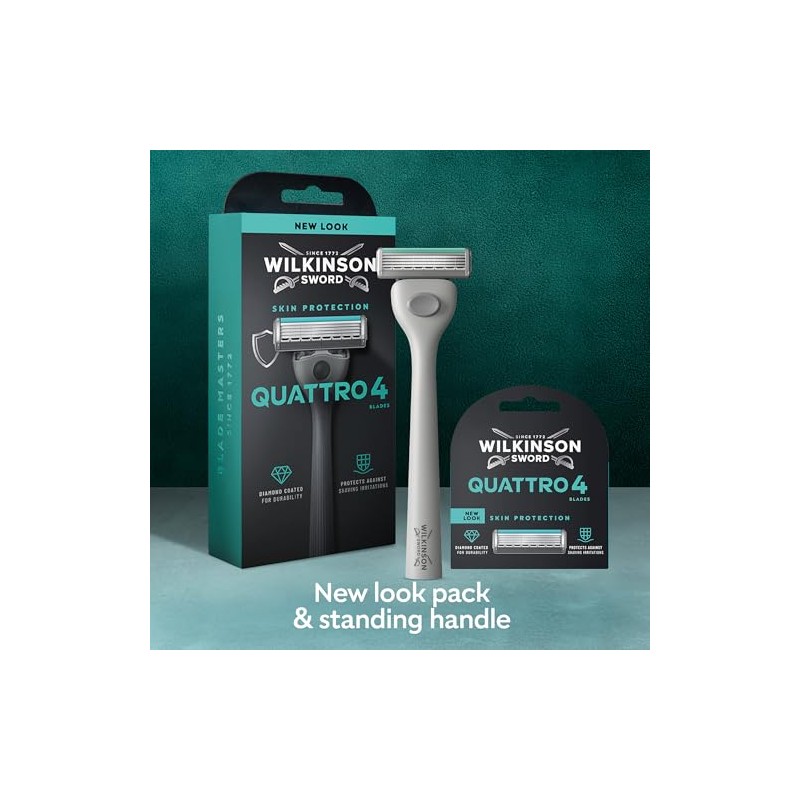 Wilkinson Sword Quattro Men’s Razor Handle, 1 Blade Refill |