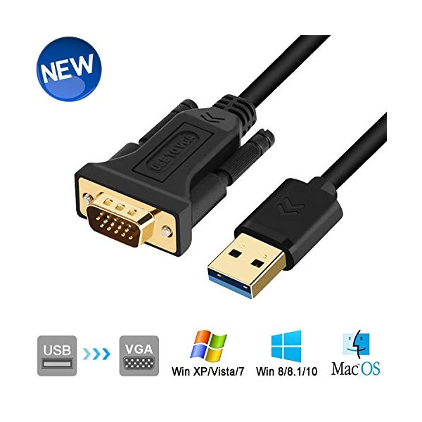 USB to VGA Adapter Cable 6.5FT Compatible with Mac OS