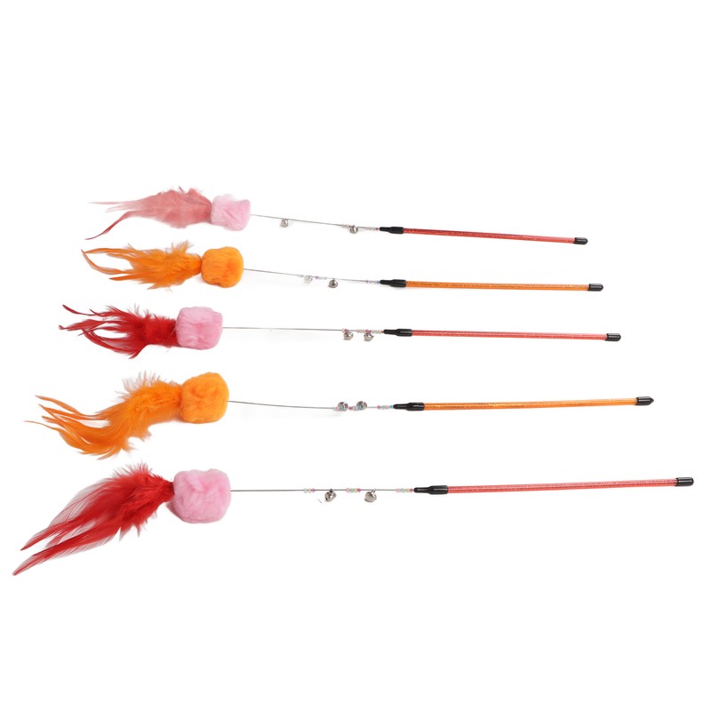 5pcs Funny Cat Stick Ergonomic Interactive Cat Feather Toy with