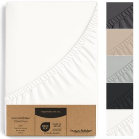 Hausfelder Topper Box Spring Bed Fitted Sheet 180 x 200 to 200 x 200 cm, Jersey Cotton Bed Sheet Cover for 180 x 200 cm to 200 x 200 cm Box Spring Beds Mattresses, White
