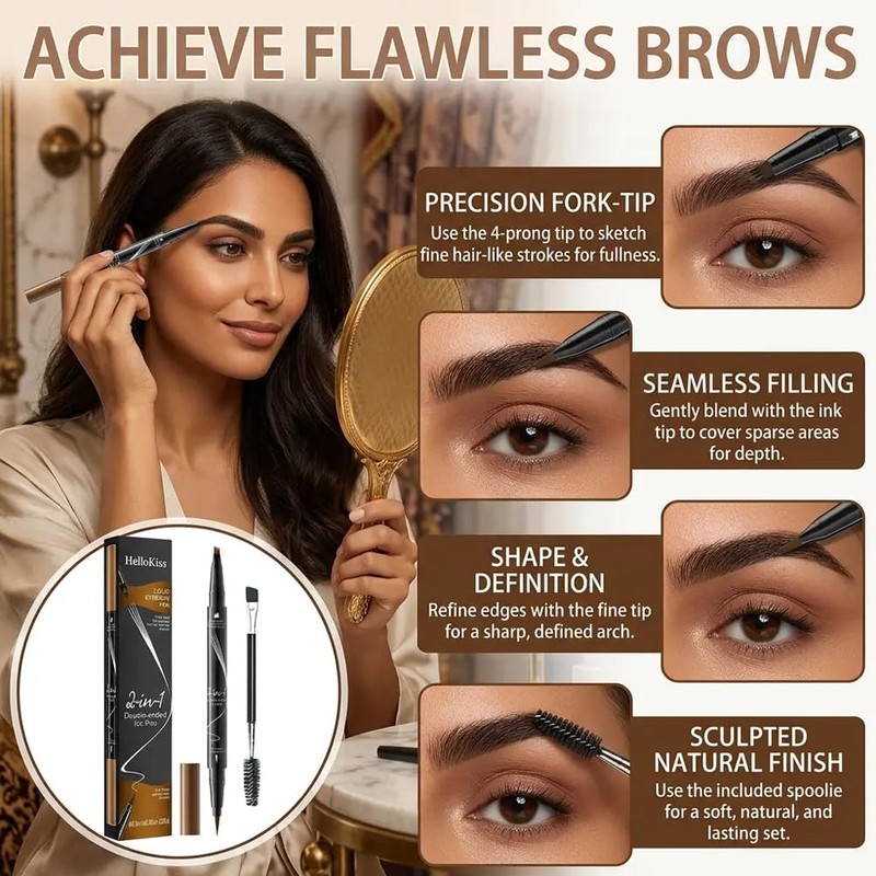4 Pack Dual-Ended Microblading Eyebrow Pen With Ultra Fine Brush