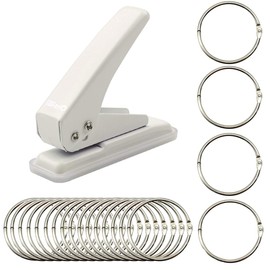 1 Hole Paper Punch with 20Pcs Binder Rings and White Desktop Tape Dispenser