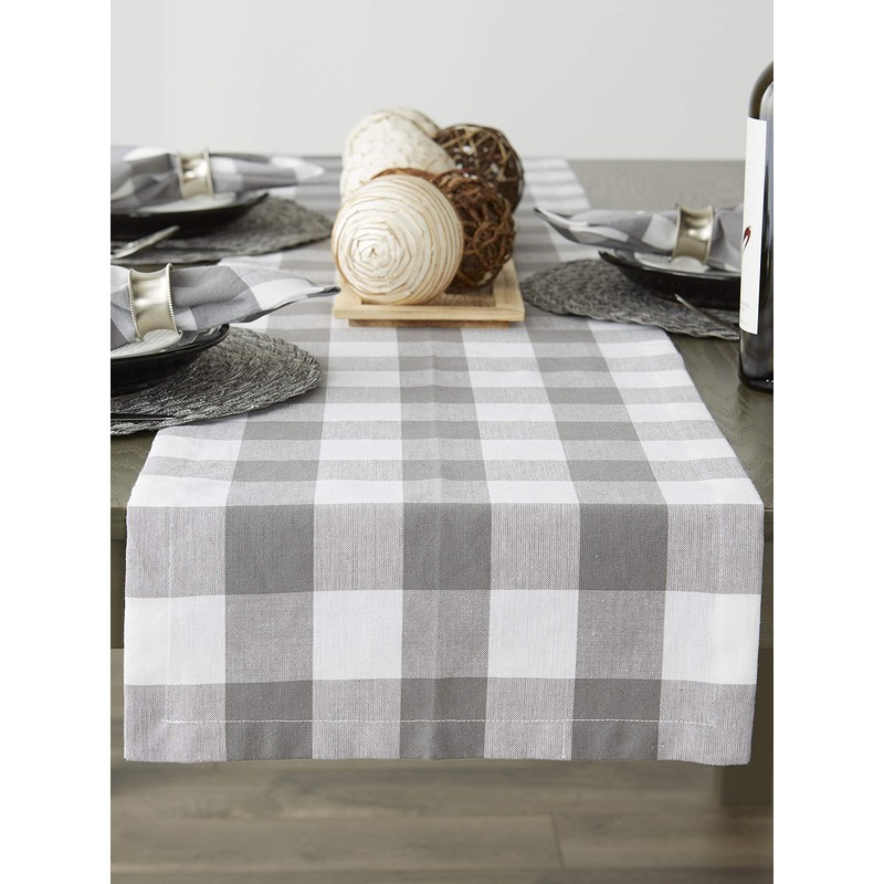 DII CAMZ11457 Gray & White Buffalo Check Woven Table Runner,