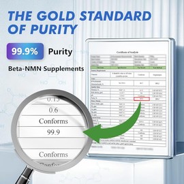Suplemento NMN de 1000 mg, mononucleótido de beta-nicotinamida, 60 cápsulas | 99.9% de pureza con apoyo NAD+, energía celular y envejecimiento saludab