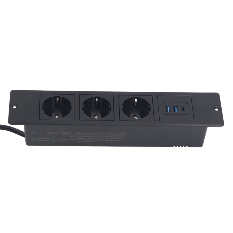 Recessed Power Strip 3xOutlets 2xUSB A 1xUSB C PD20W Ports