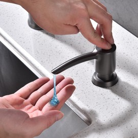 BZOOSIU Kitchen Sink Soap Dispenser, Built in Soap Dispenser Kitchen Countertop, Gunmetal Gray ABS Pump Head with Refillable Bottle, Under Counter Dish Soap Hand Lotion Dispenser